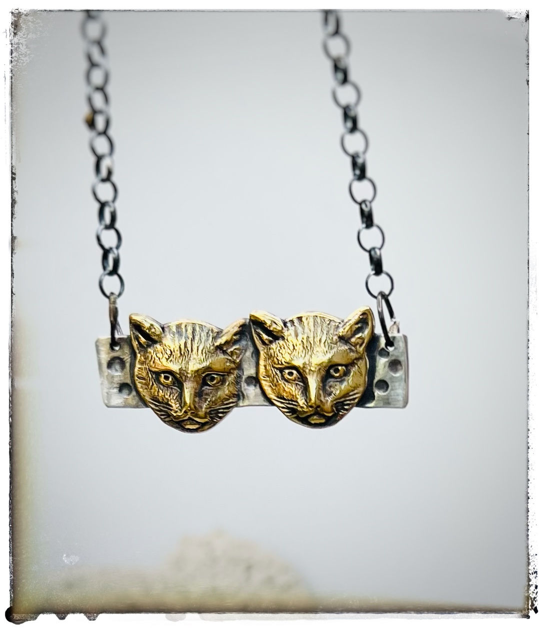 2 Brass Cats Necklace 
