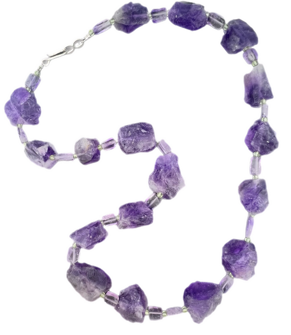 Thumbnail: Chunky Raw Amethyst Peridot Necklace 