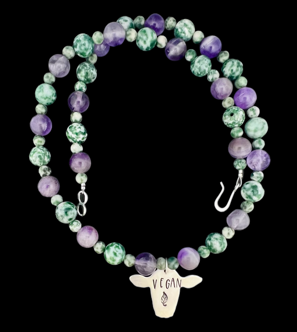 Miniature : Vegan Cow Tree Agate Amethyst Necklace 