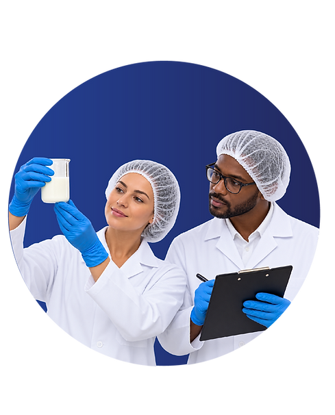 Food-processing technical staff evaluating a liquid sample for BIO-SIL AFD/500F antifoam and defoamer applications.