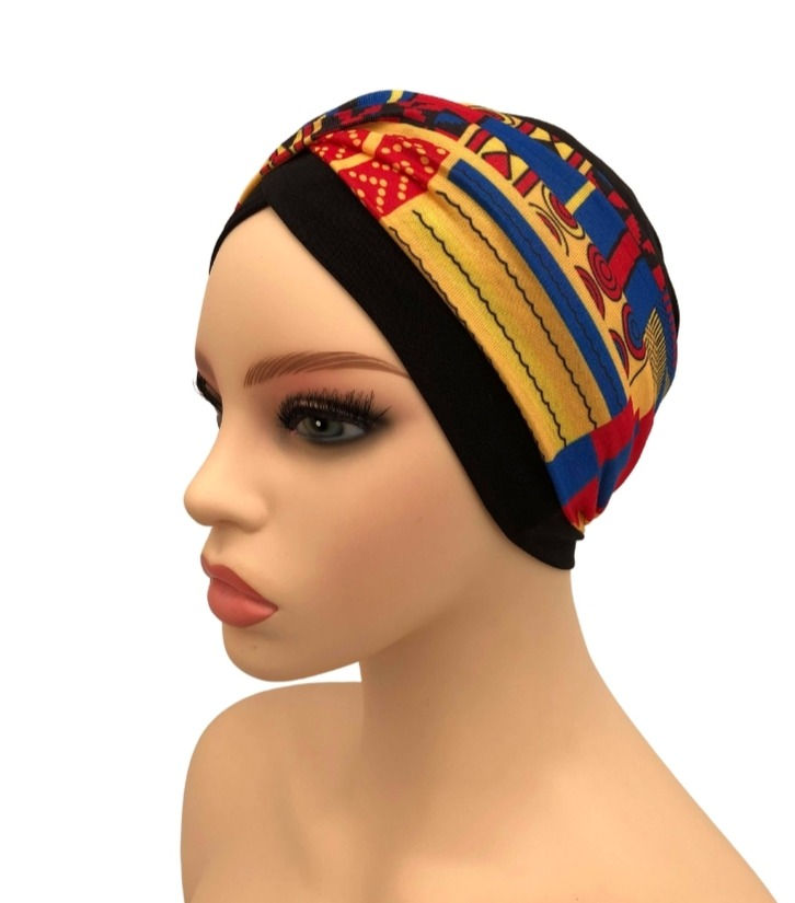 Thumbnail: Wide Twist Headband Blue Red Geo