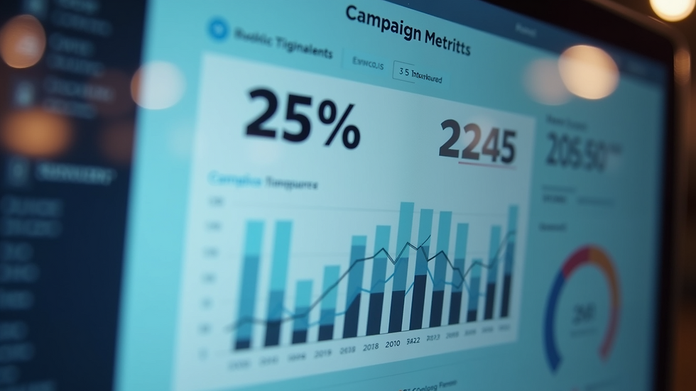 Close-up view of a digital marketing dashboard showing campaign metrics