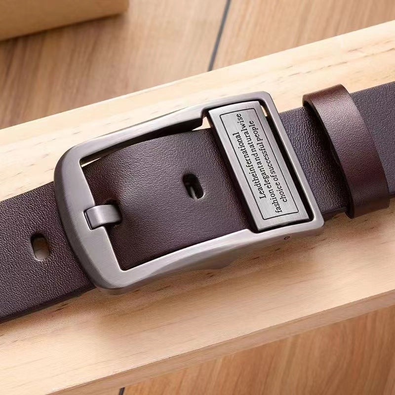 Thumbnail: New Leather Cowhide Men's Belt Fashion Metal Alloy Pin Buckle Adult Luxury Brand