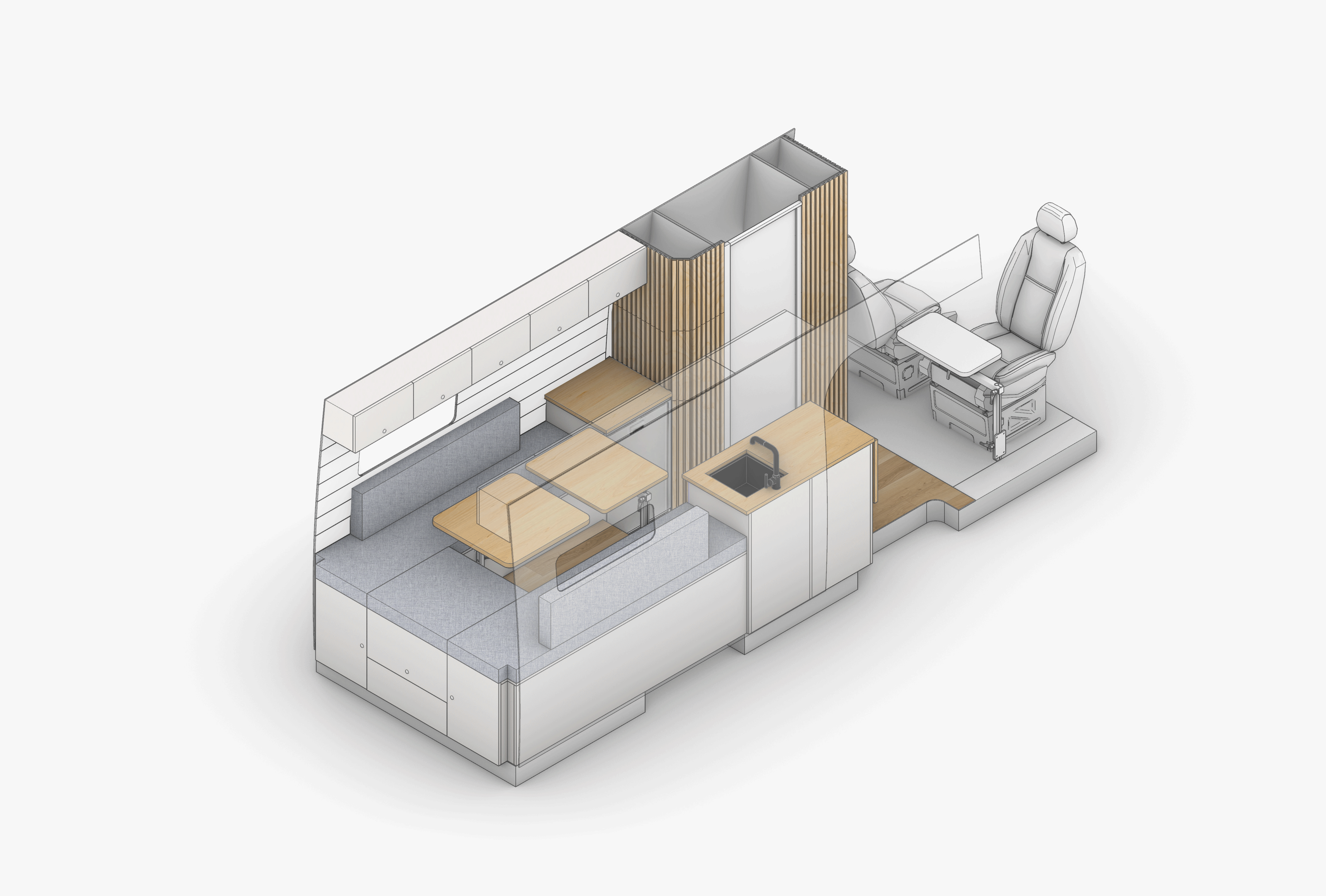 custom camper van layout 3D View
