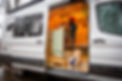 Cozy custom build camper van on a gloomy and rainy winter day