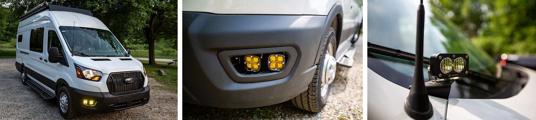 exterior lights on a custom build camper van on Ford Transit 148 EXT