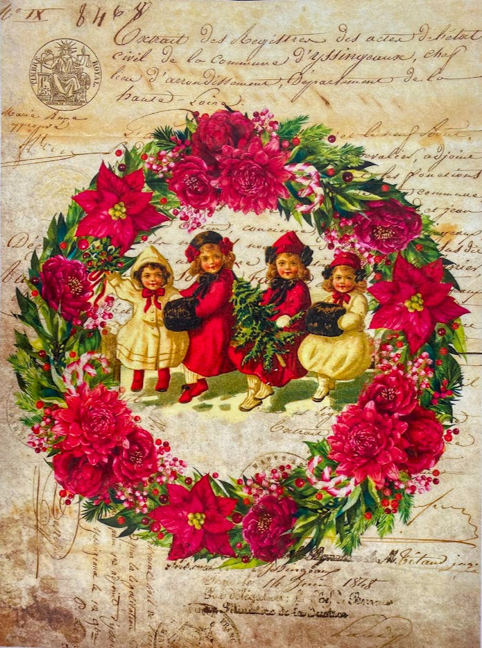 Ριζόχαρτο για Decoupage A3 - Wreath with poinsettias
