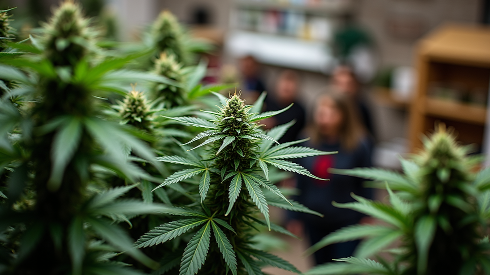 High angle view of a cannabis tour group visiting a dispensary in Washington DC