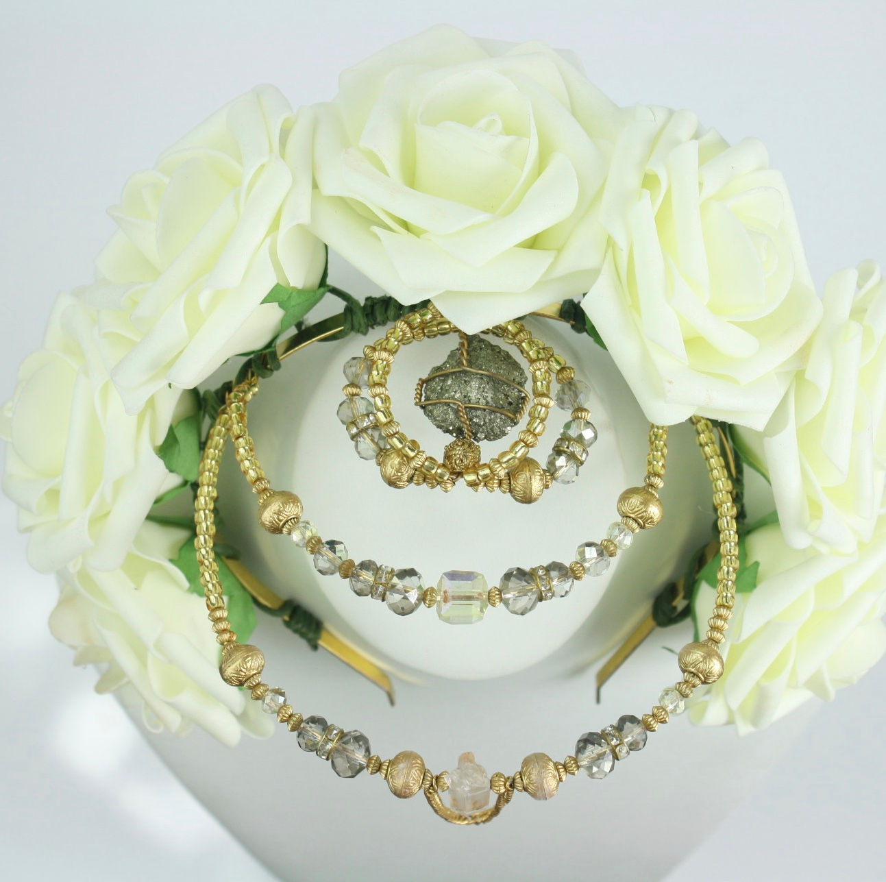 Ivory Flower Crown: Pyrite Forehead Piece