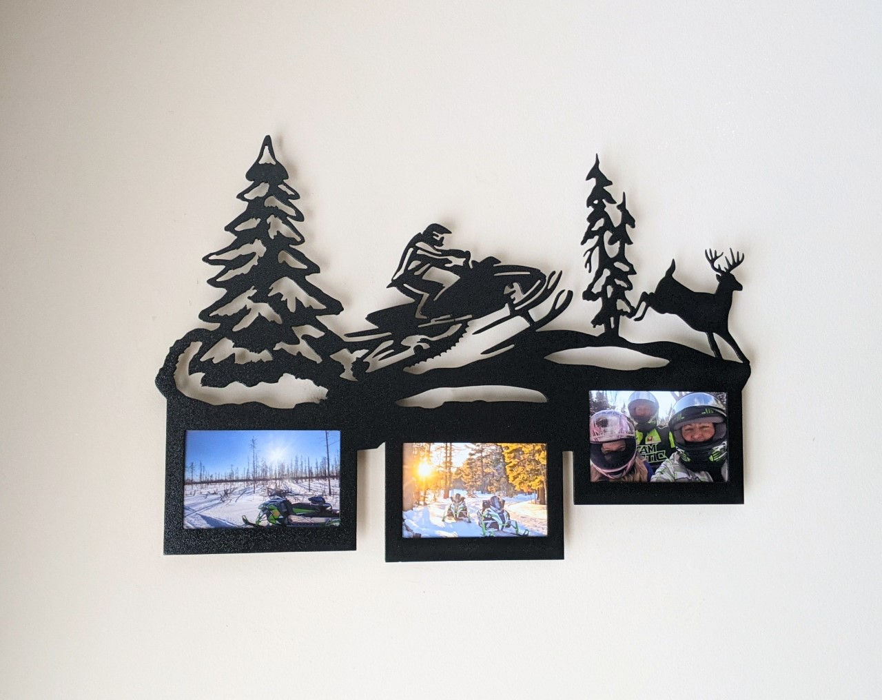 Snowmobiler 3 photo picture frame wall hang