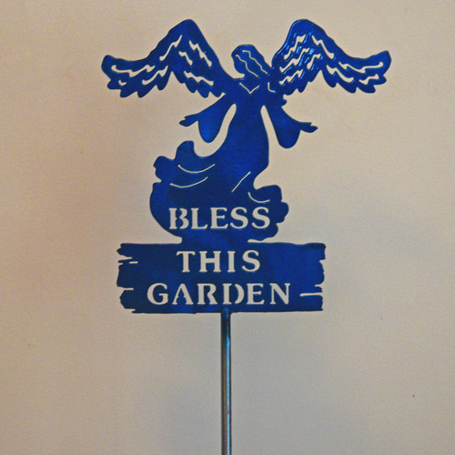 "Bless This Garden" Angel Garden Stake Michigan in Metal