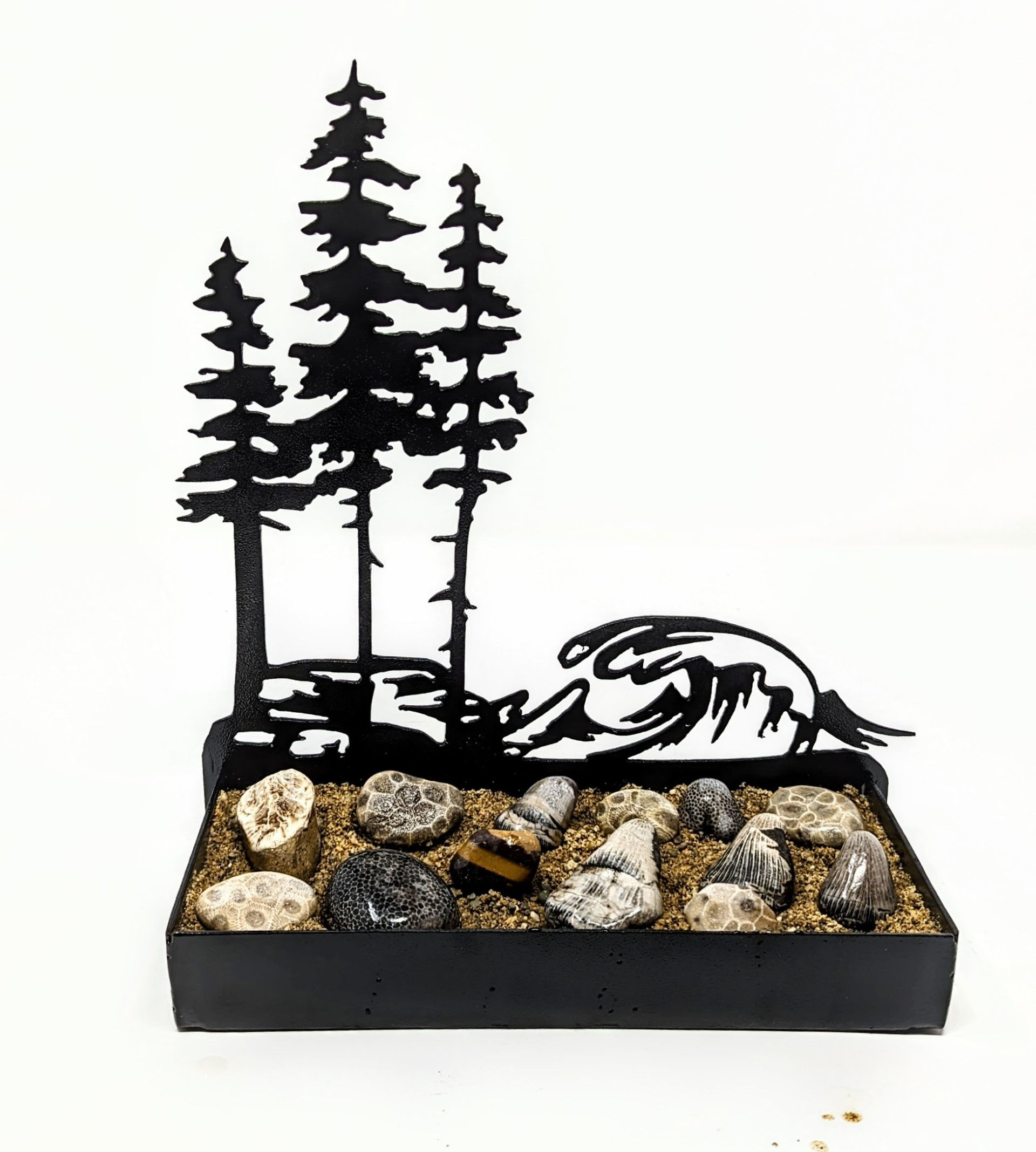 Pines and waves rock display art