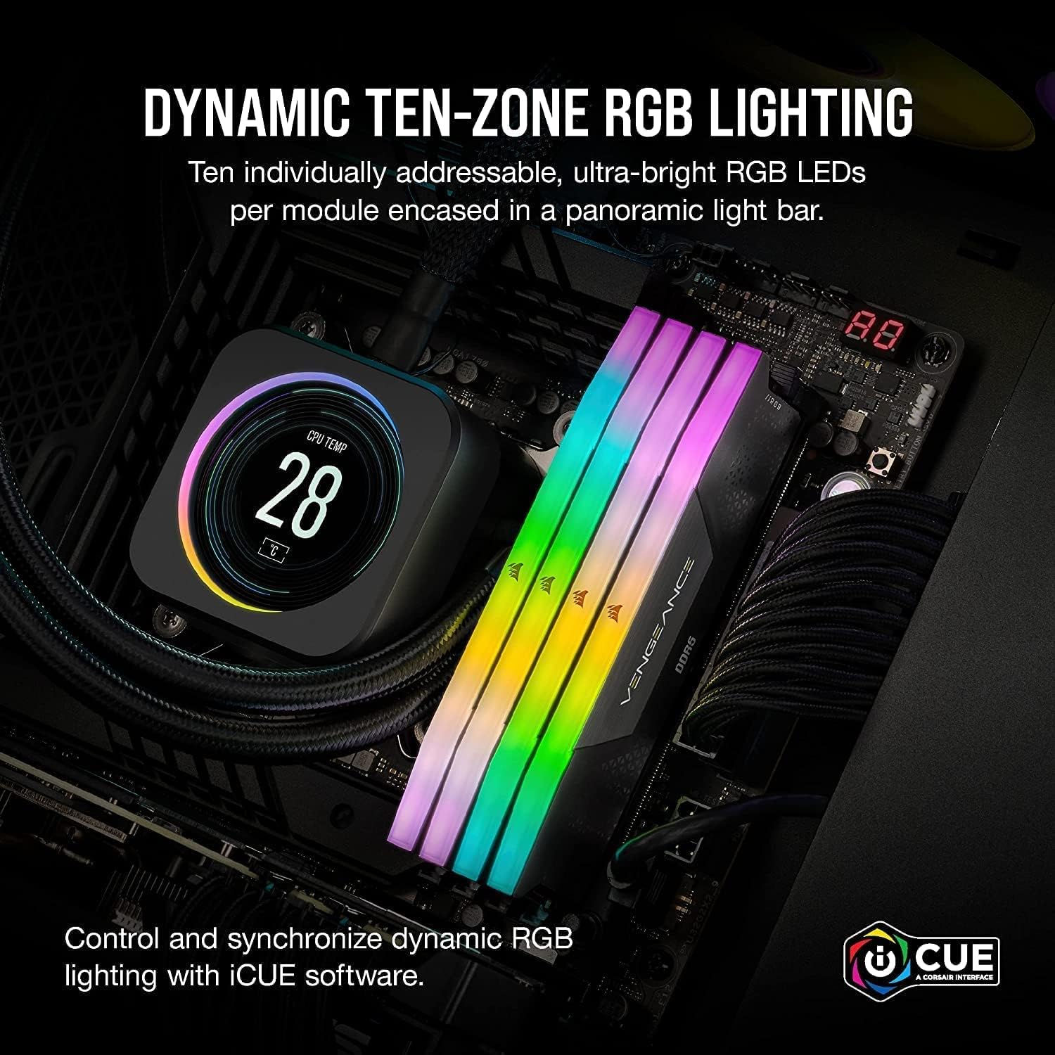 CORSAIR VENGEANCE RGB DDR5 RAM 32GB (2x16GB) 6400MHz CL36-48-48-104 1.35V