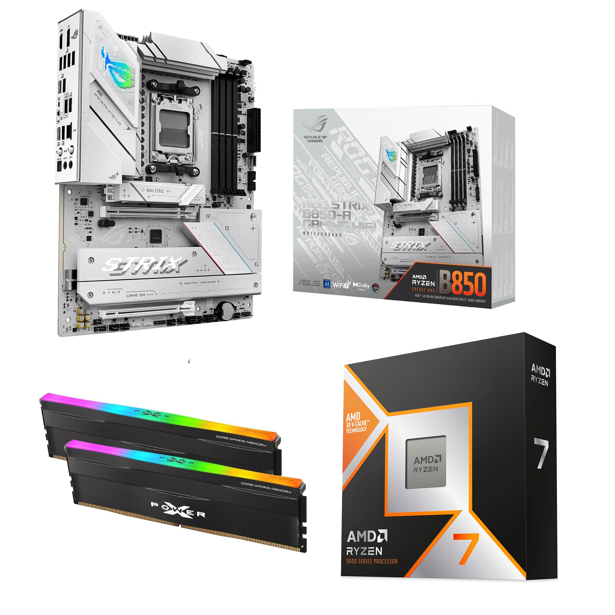 RYZEN 7 9800X3D, ASUS ROG Strix B850-A, Silicon Power DDR5 64GB (2x32GB) Combo