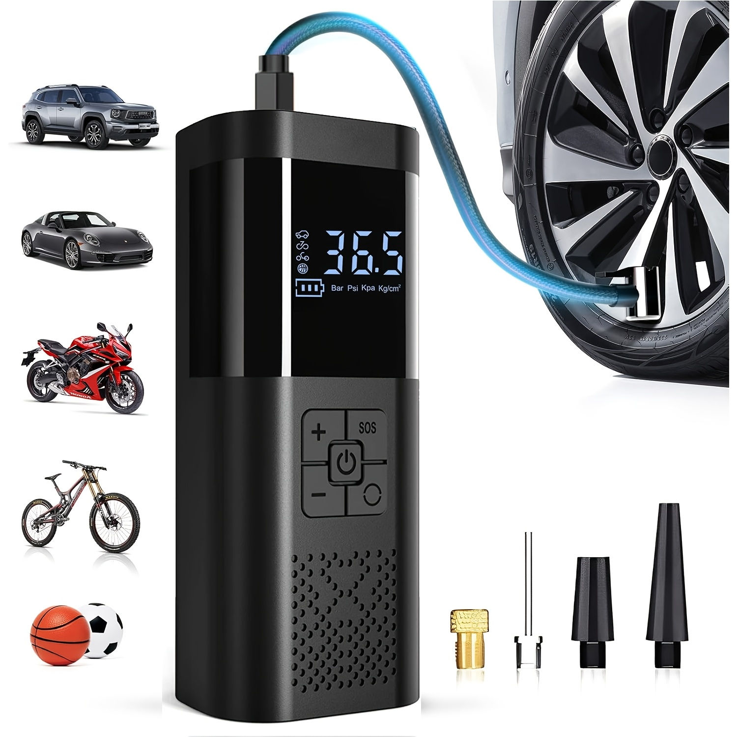 Portable Air Compressor Tire Inflator, 150PSI Car Tire Pump, Equipped with a Tir