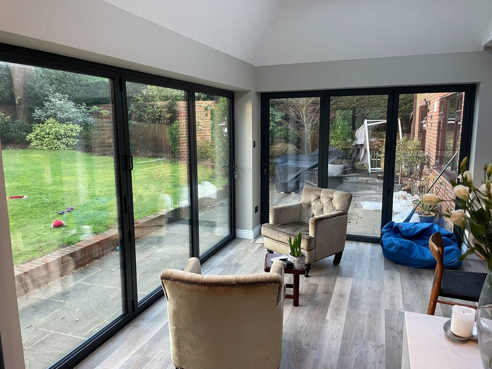 An inside view of a bifold door installation