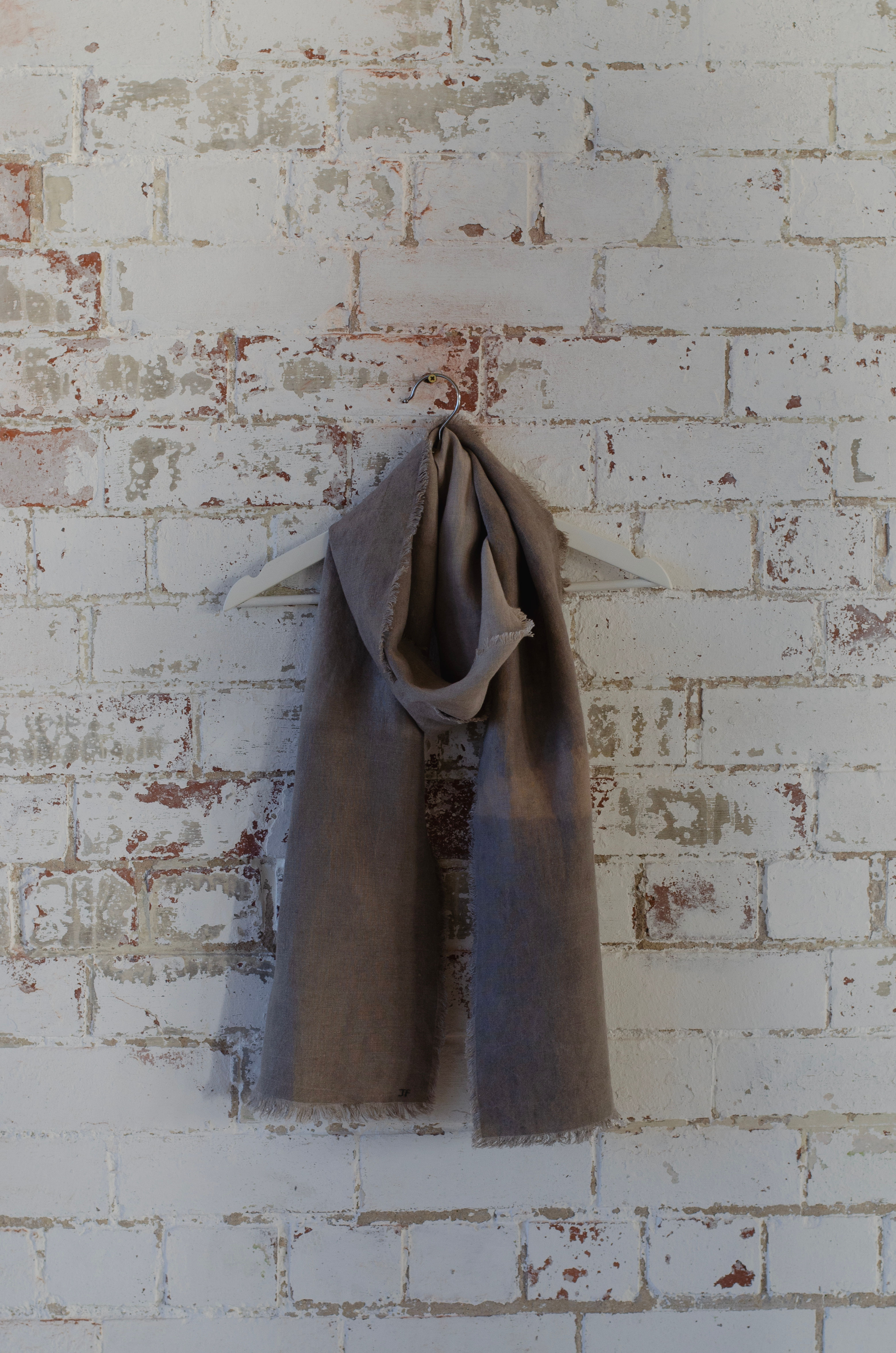 Hand Dyed Irish Linen Scarf Soft Greys and Natural Taupe
