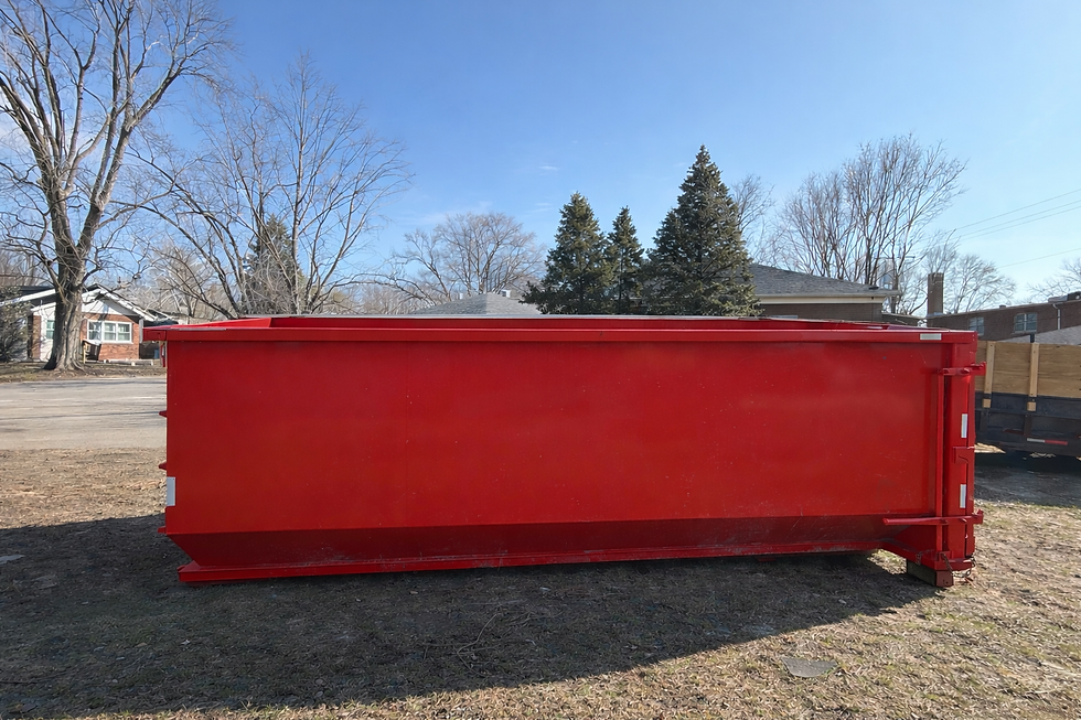 Empty red dumpster in residential setting.png