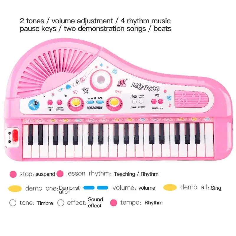 Thumbnail: 37 Key Electronic Keyboard Piano for Kids with Microphone Musical Instrument Toy