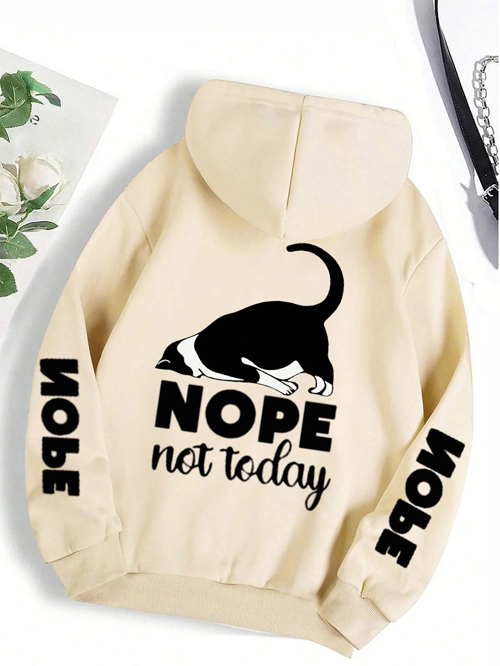 Thumbnail: Casual Woman Men Hoodies Nope Not Today Cute Cat Printing Pullovers Loose Pocket