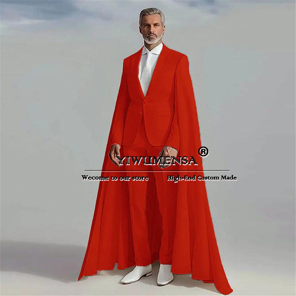 Thumbnail: Elegant Groom Wedding Suits Unique Design Jacket With Cape Pants 2 Piece Men's T