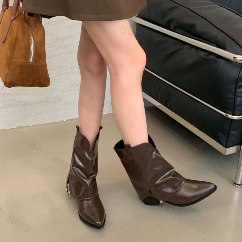 Thumbnail: Women's Boots 2025 Autumn New Fashion Retro Pointed Toe Female Ankle Boots Synth