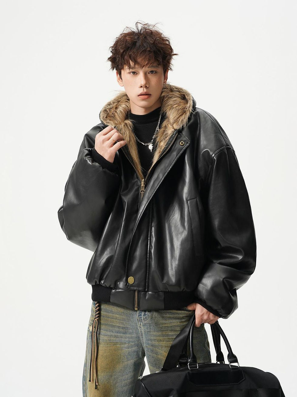 Thumbnail: Men's Fashion High-end PU Leather Jacket Cotton Clothes Men's 2025 Winter New Ve
