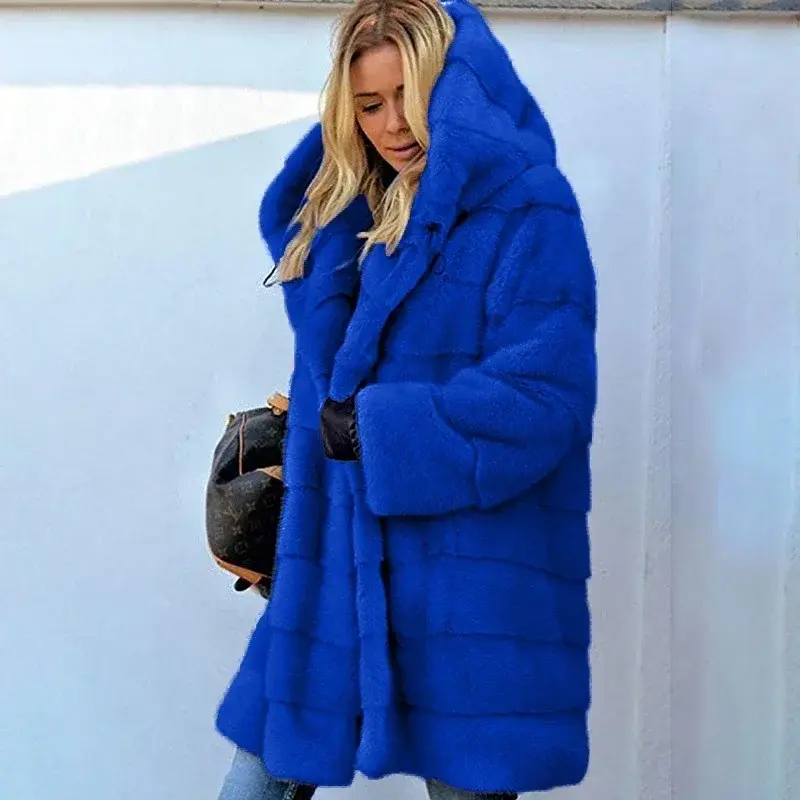 Thumbnail: Women's Winter Sheepskin Coat Women's Fur Coat Hooded Long Jacket Loose Women's 