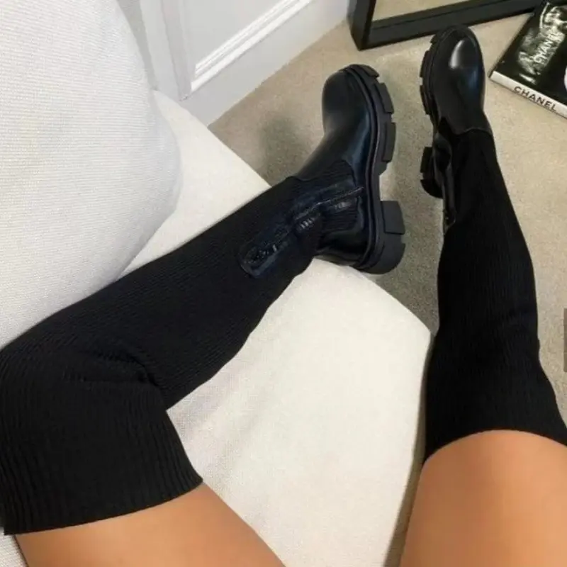 Thumbnail: 2025 New Women's Boots Designer Sexy Platform Shoes Knitted Elastic Long Boots F