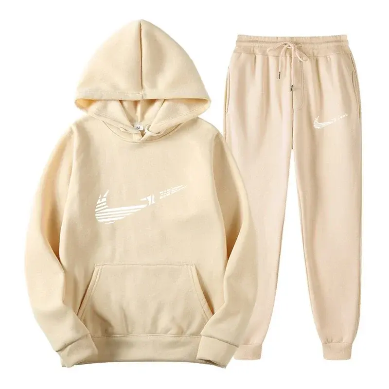 Thumbnail: Men Tracksuit 2 Pieces Sets Hooded Sweatshirt +Drawstring Pants Male Hoodies Run