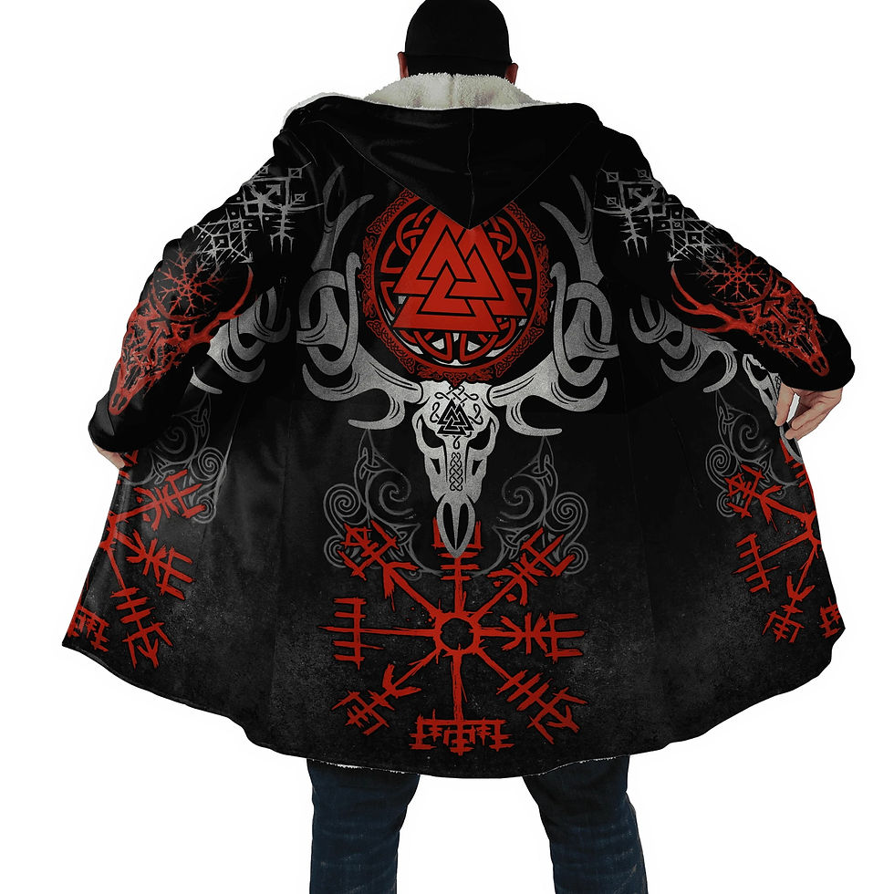 Thumbnail: Winter Fashion Mens cloak Mjolnir Odin Tattoo Vegvisir Rune 3D Print Thick Fleec