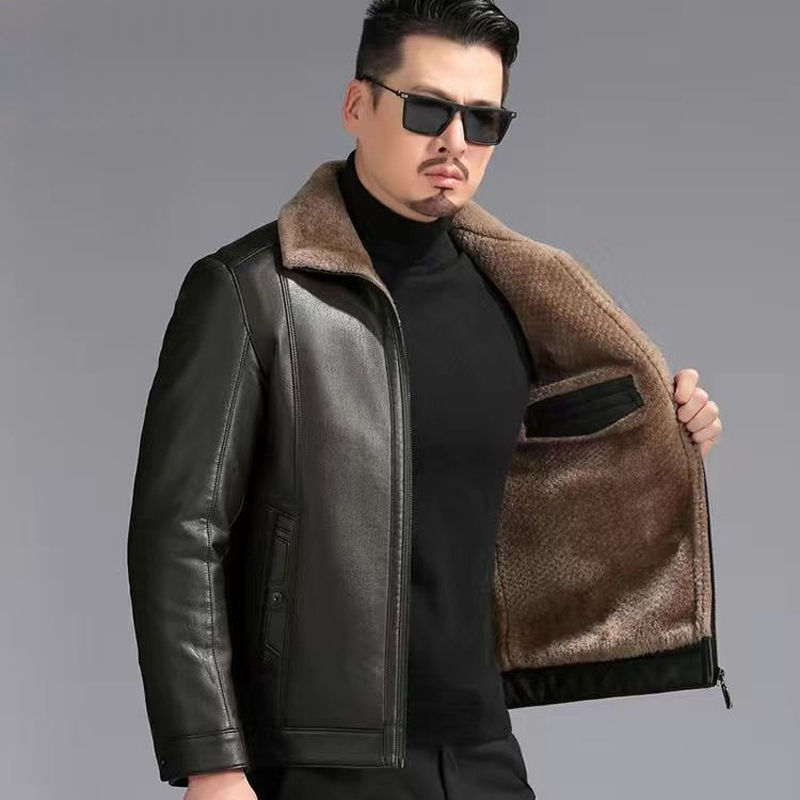Thumbnail: Leather Fur Jacket Men Sheepskin Jacket Real Winter Genuine Leather Coat Men Vin