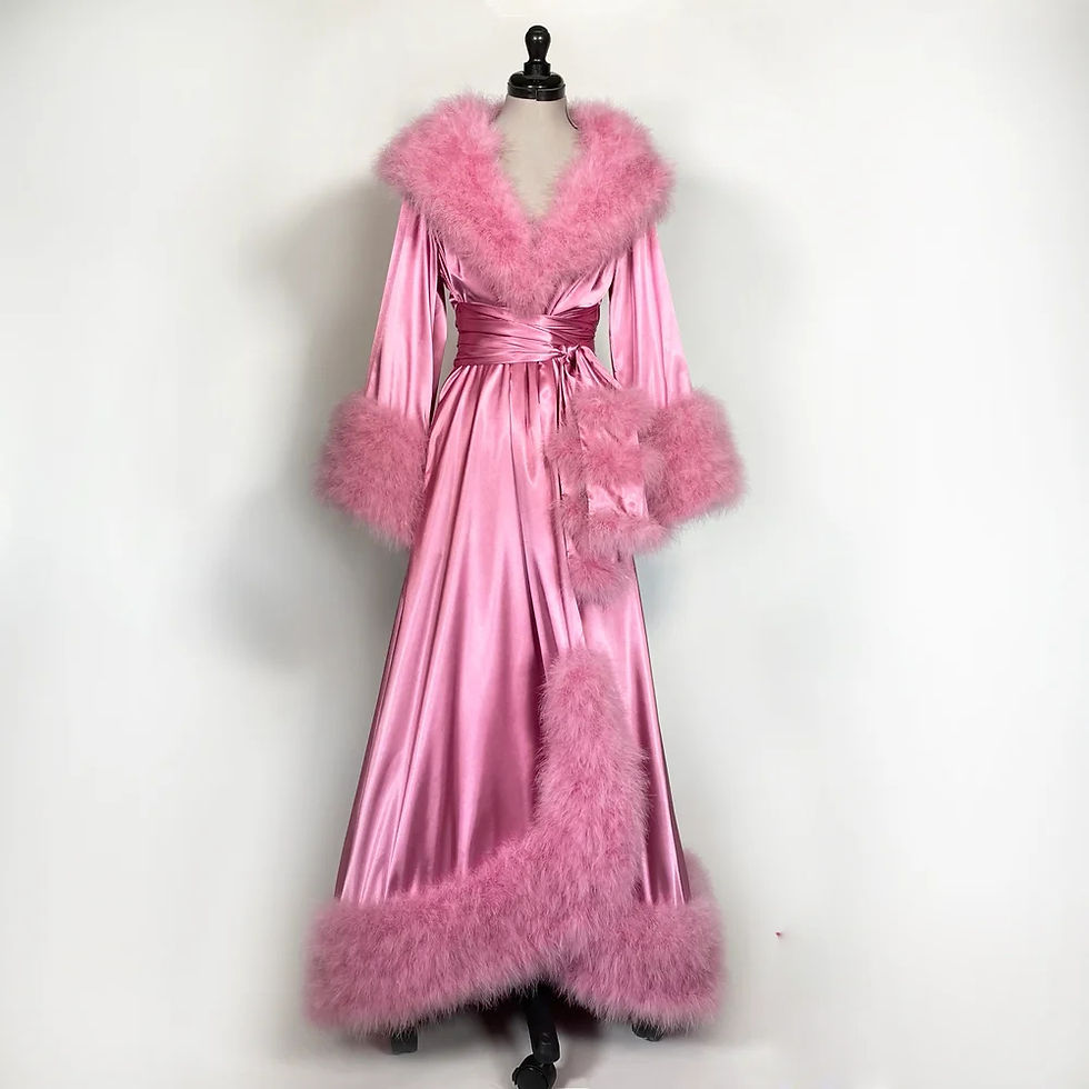 Thumbnail: Women's Bathrobe Evening Dresses Feather Elastic Silk Pink Nightgown Pajamas Sle