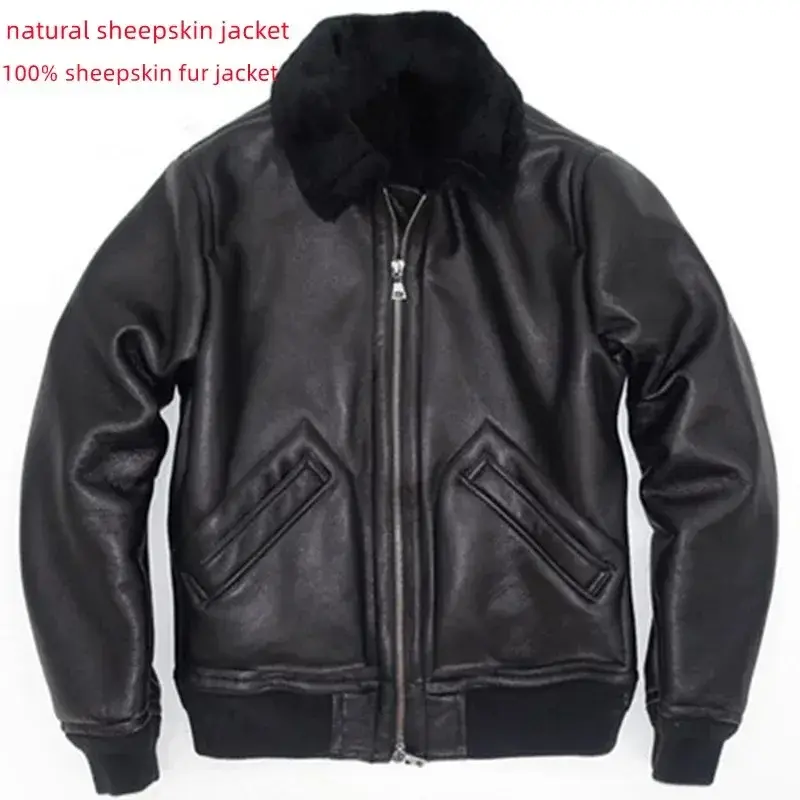 2022 Genuine Sheepskin Winter Jacket Male Leather Jackets Black Warm Nature Real