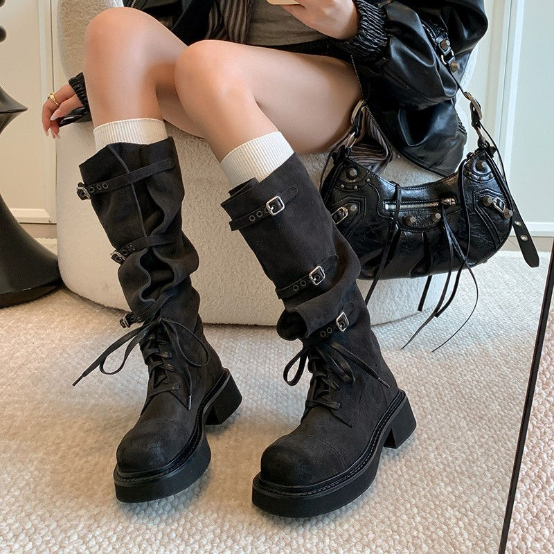 Thumbnail: Women High Boots Flats Shoes New Knee High Gladiator Knight's Boots Designer 202