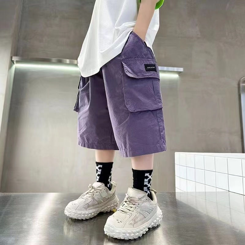 Thumbnail: New Summer Teenage Short Boys Pants 3-14 Years Old Big Pocket Trousers For Kids 
