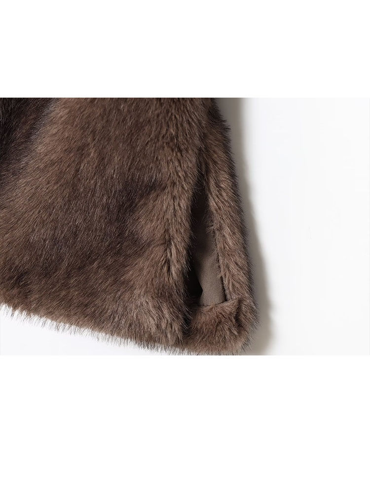 Thumbnail: HH Women Fashion High Collar Belt Decoration Faux Fur Effect Sleeveless Vest Top