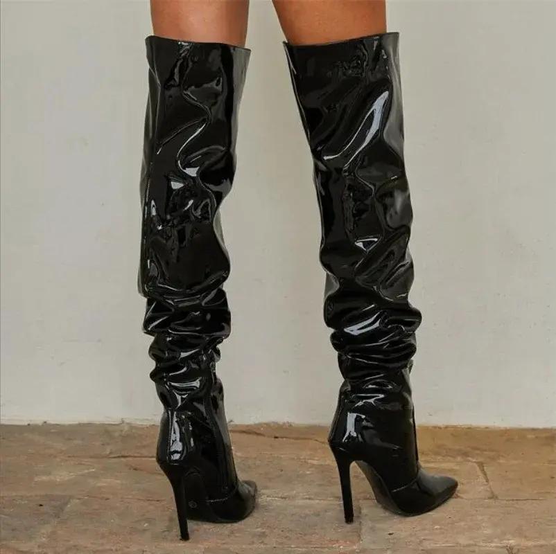 Thumbnail: 2023 Over-the-knee Boots Women Fashion Pointed Toe Black Side Zipper Thin High H