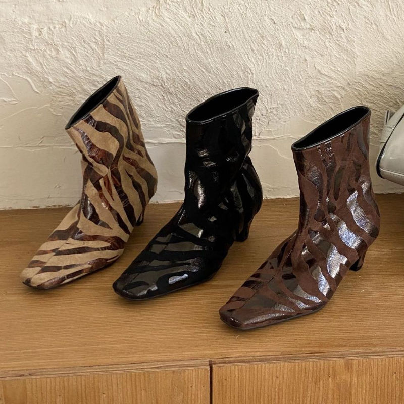 Thumbnail: New Autumn Women Boots Sexy Stripe Designer Ankle Boots Female Square Toe Low He