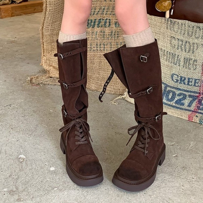 Thumbnail: Women High Boots Flats Shoes New Knee High Gladiator Knight's Boots Designer 202