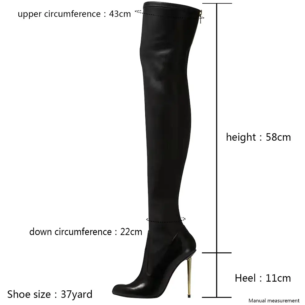 Thumbnail: New Black Women's Boots Fashionable Solid Color Thin High Heel Metal Back Zipper