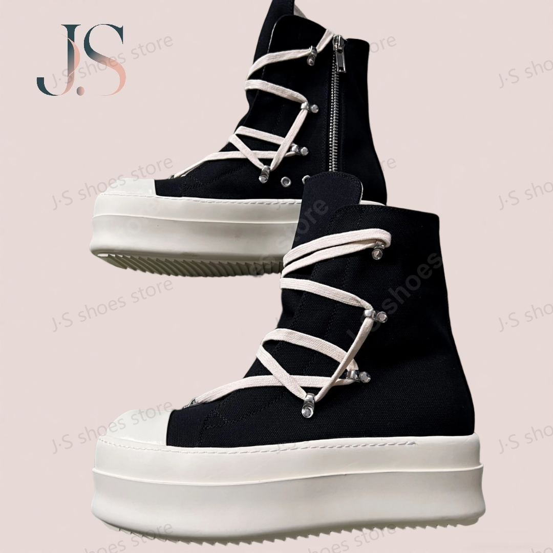 R-o Designer Boots Men Sneaker Women Black Canvas High Top Casual Shoe Lace Up P