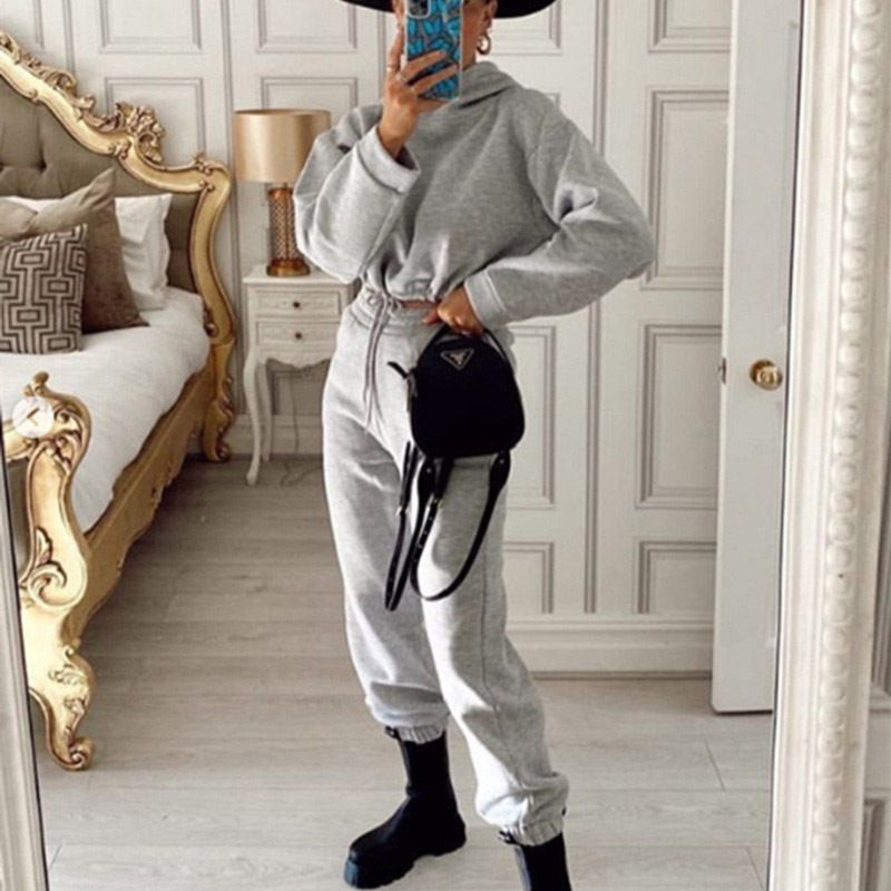 Thumbnail: Winter Tracksuit Women Two Piece Set - Oversized Hoodie Sweatpants Solid Color S