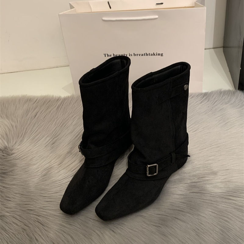 Thumbnail: Designer Women Knight Boots Fashion Wedges Low Heel Dancing Dress Shoes Street S