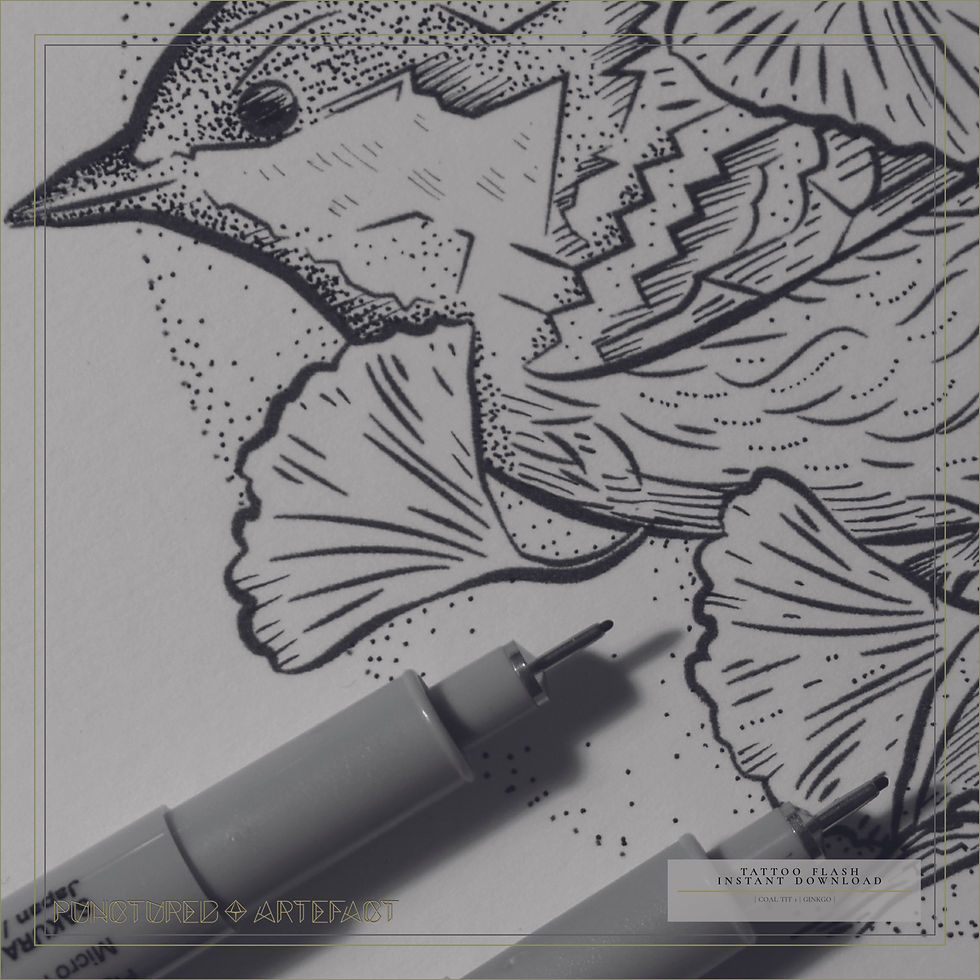 Thumbnail: COAL TIT 1 | Ginkgo Tattoo Flash 6