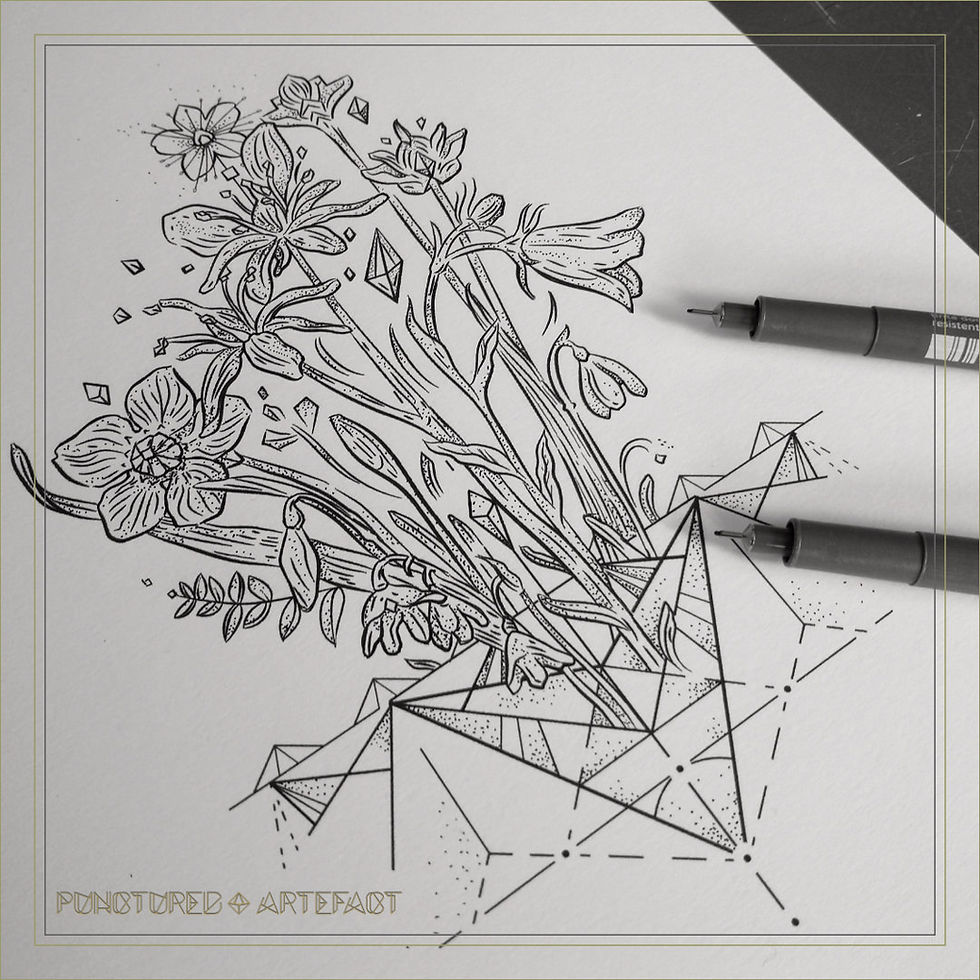 Thumbnail: ORIGINAL ART | Alpine Flowers Tattoo Flash Image 