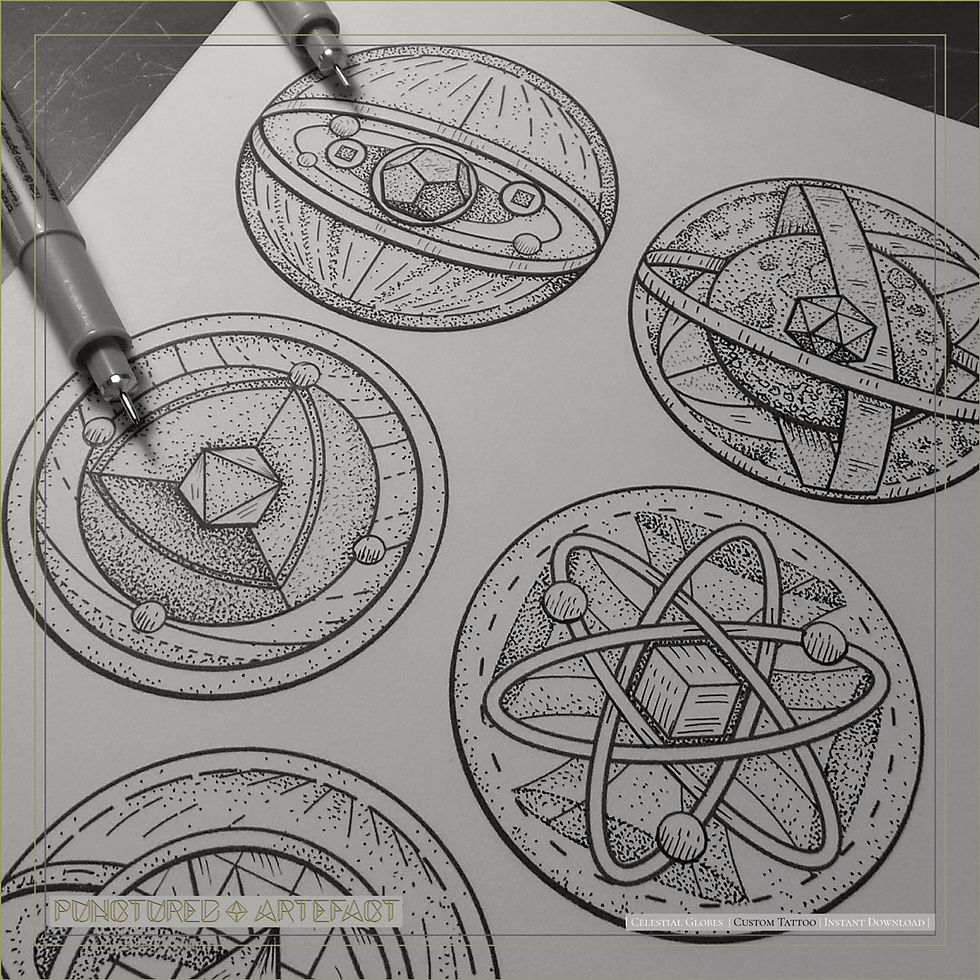 Thumbnail: COSMIC 6 | Celestial Globes Tattoo Flash Image 3