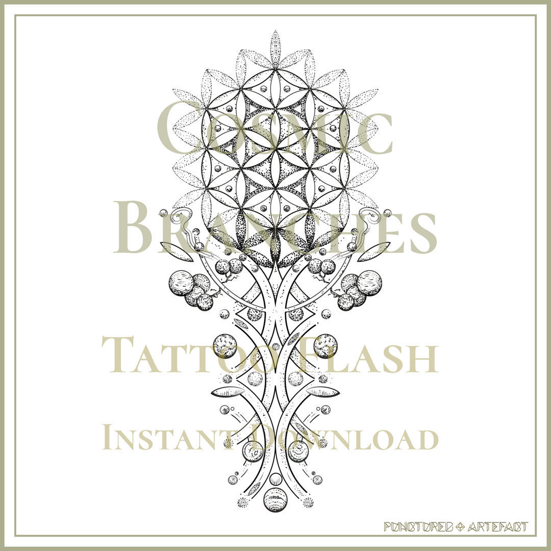 SACRED 59 | Cosmic Branches Tattoo Flash Image