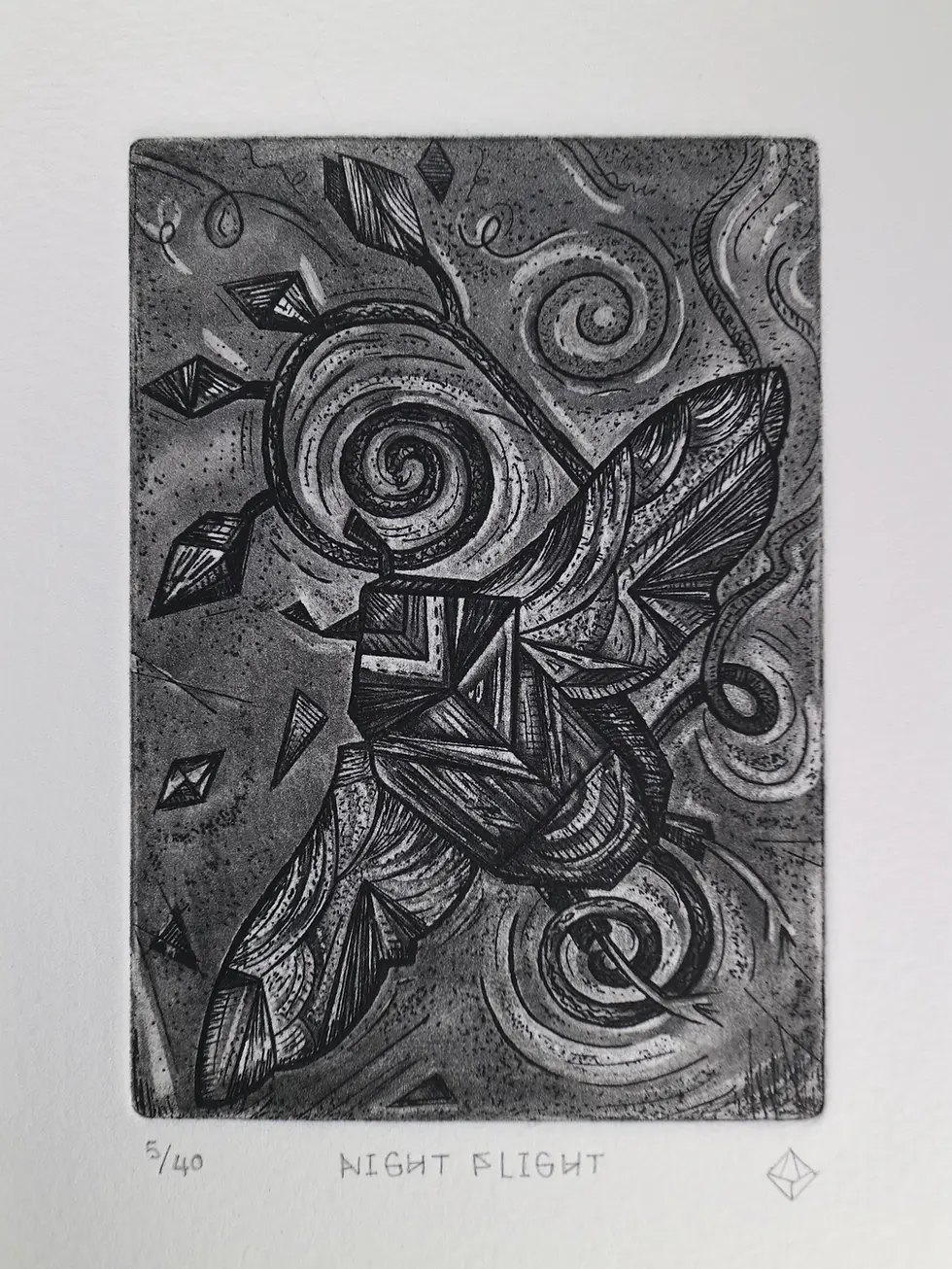 Thumbnail: Night Flight. Aquatint Etching. Original Intaglio Print. Flying June Beetle.Dionne Marshall