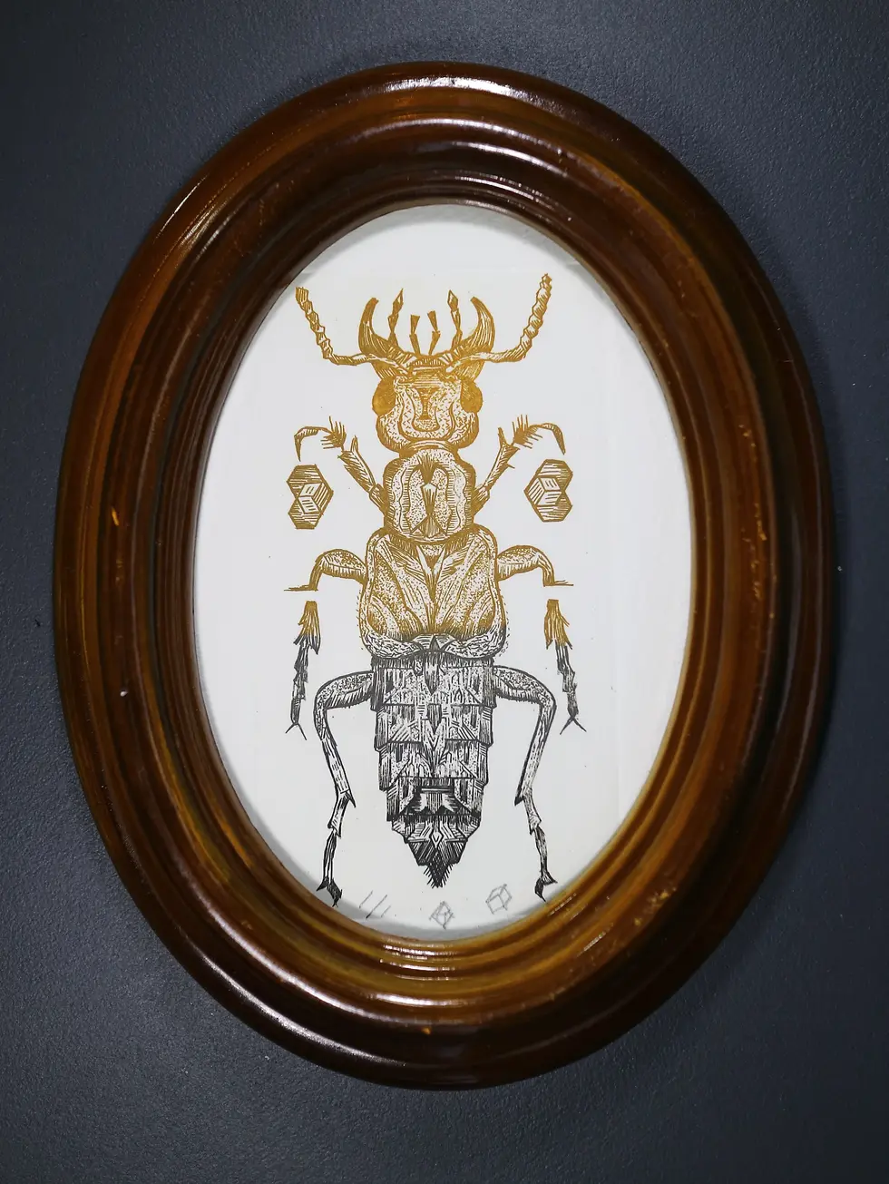 Cubic. Aquatint Etching featuring a beetle & cube. Multi colour original intaglio print by Dionne Marshall Punctured Artefact